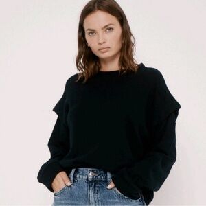 Pistola Dylan Ruffle Shoulder Sweatshirt Black Top S